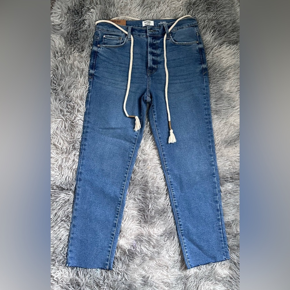Blue Skinny Jeans with Drawstring. Size 8